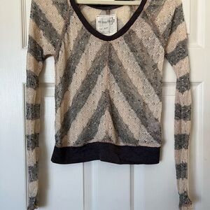 Free People We The Free Beige and Gray Striped Blouse Size S